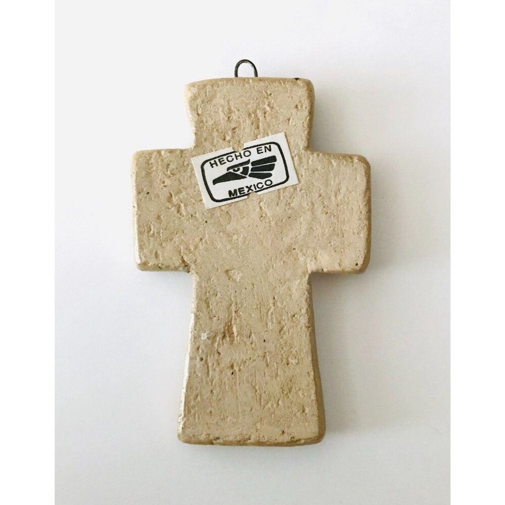 Hecho En Mexico Ceramic Cross Handmade Green 3" Small Wall Decor Mexican - Picture 2 of 6